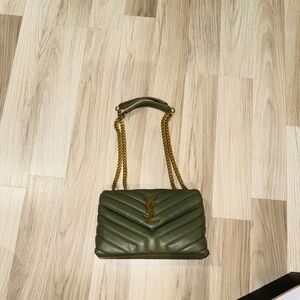 Yves Saint Laurent Khaki Quilted Shoulder Bag with Gold Chain